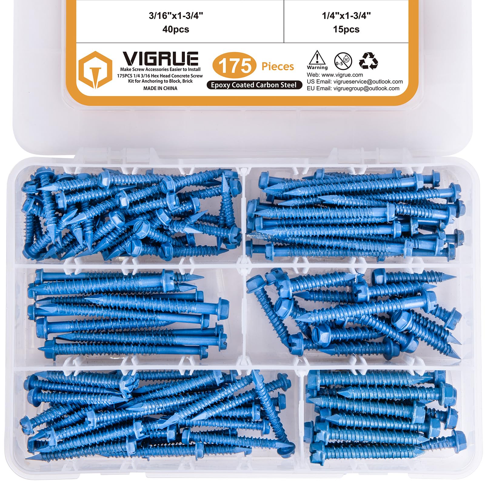 VIGRUE Concrete Screws - 175PCS Assortment Kit -1