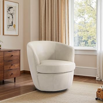 Oversized Swivel Barrel Chair, Comfy Reading Armchair, Beige, Set of 1