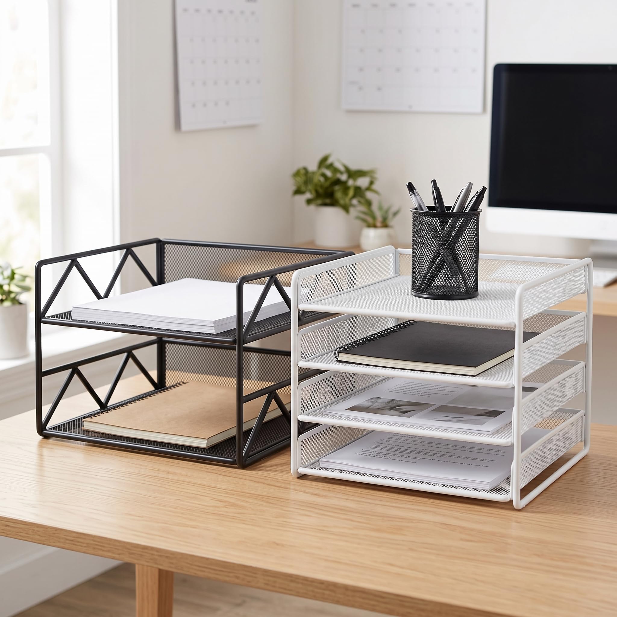 predolo Organizzatore da Scrivania con Ripiani Multipli per E Quaderni Raccotore Portadocumenti con Design Elegante E Funzionale per La Riduzione Del, Bianco, 4 strati, orizzontale, 33 * 26 * 36 cm