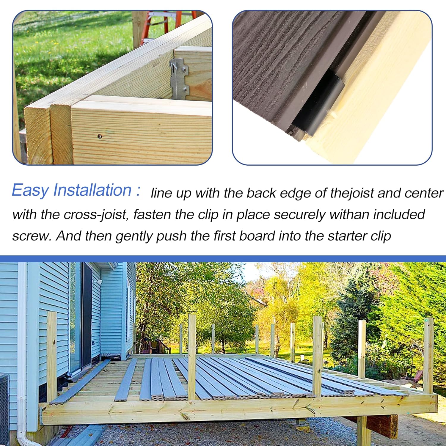 Hidden Fastener for Composite Deck, 1000PCS Hidden Deck Fasteners & 20PCS Start Clips, Universal Composite Decking Clips Nylon T Clips Hidden Fasteners with Metal Deck Screws