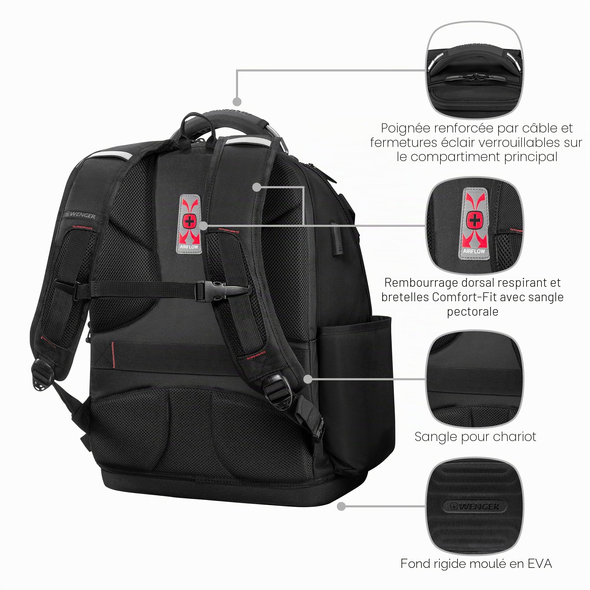 WENGER Tool Backpack Sac à dos à outils avec compartiment pour ordinateur portable - Sac à dos de travail pour artisans - Organiseur d'outils (sans outils) - Noir