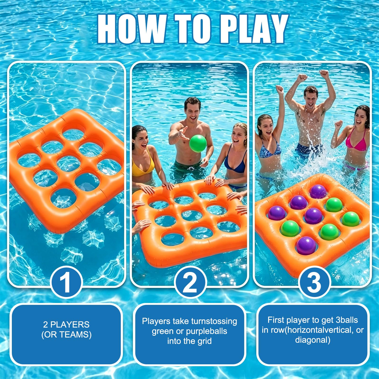 Hainue Tic-Tac-Toe Gonflable pour Piscine Jeu de Morpion avec 10 Balles et Pompe Manuelle