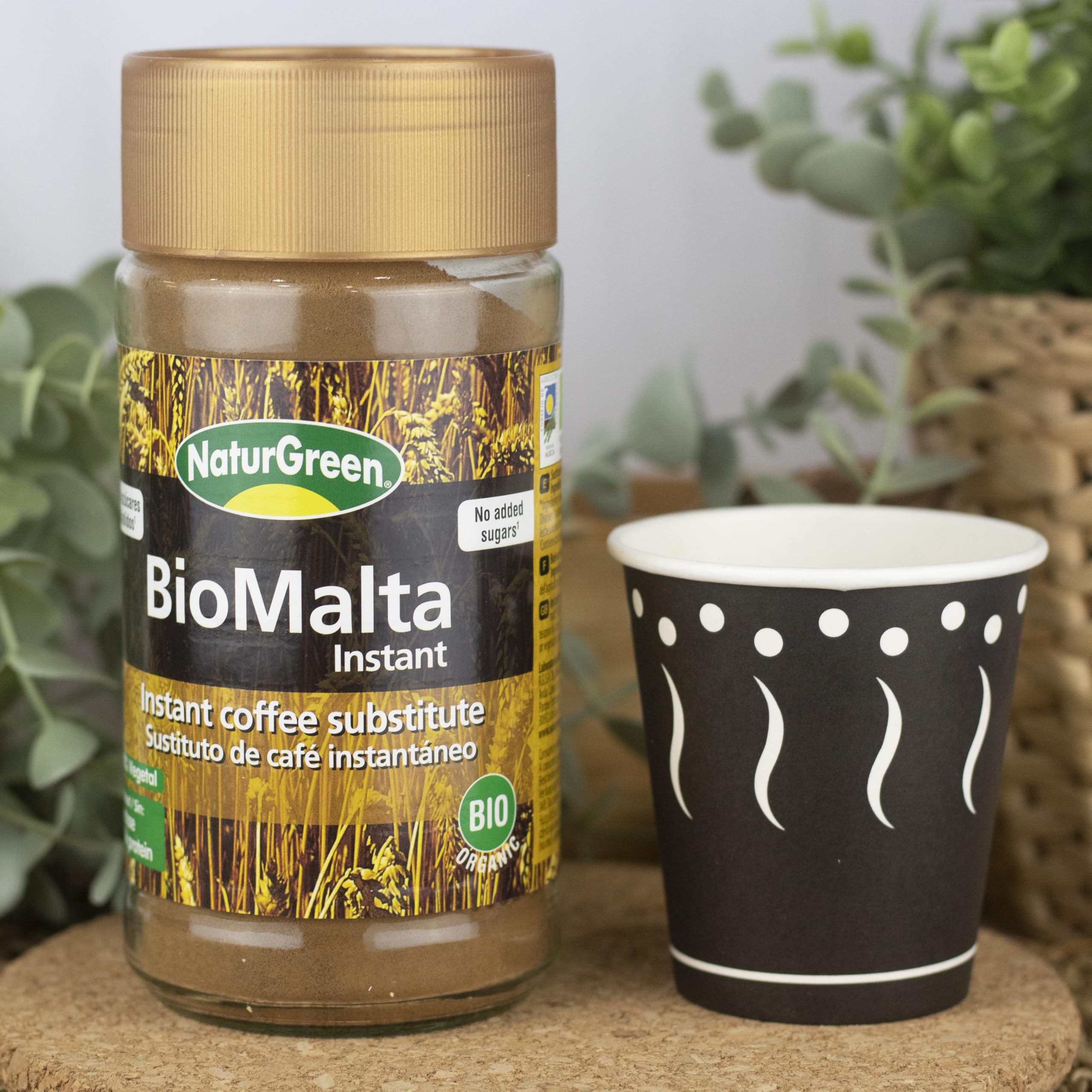 NaturGreen - BioMalta Instantánea Ecológica, Pack 6 x 100 g, Malta Soluble Bio en Polvo, Bebida de Cebada Malteada 100% Vegetal, Alternativa al Café, Sin Cafeína, Sin Lactosa, Sin Azúcar Añadido