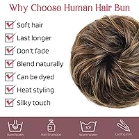Vista 4 de HOOJIH Moño desordenado, 100 % cabello humano real, extensión de cabello despeinado hacia arriba natural, rizado y desordenado con banda elástica