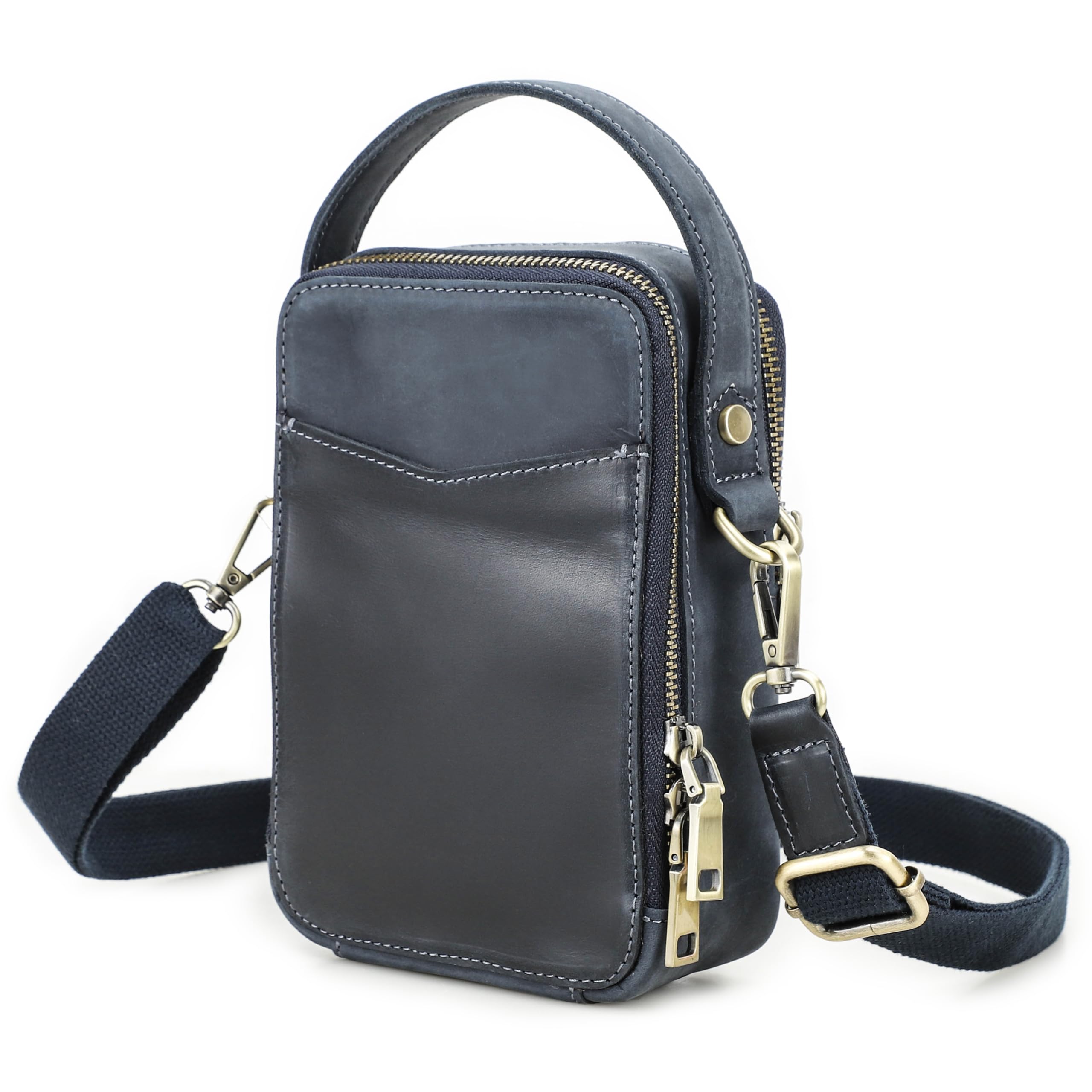 Top Grain Genuine Leather Crossbody Phone Bag for Man Woman Multi Pockets Slots Adjustable Strap for Daily Travel