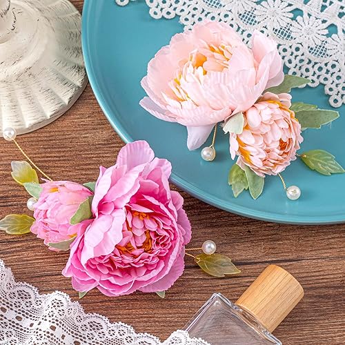 Miniatura 7 de 2 pinzas para el pelo de flores de seda para mujeres, broches de flores 2 en 1, pasadores para el cabello con perlas florales para mujeres y niñas,