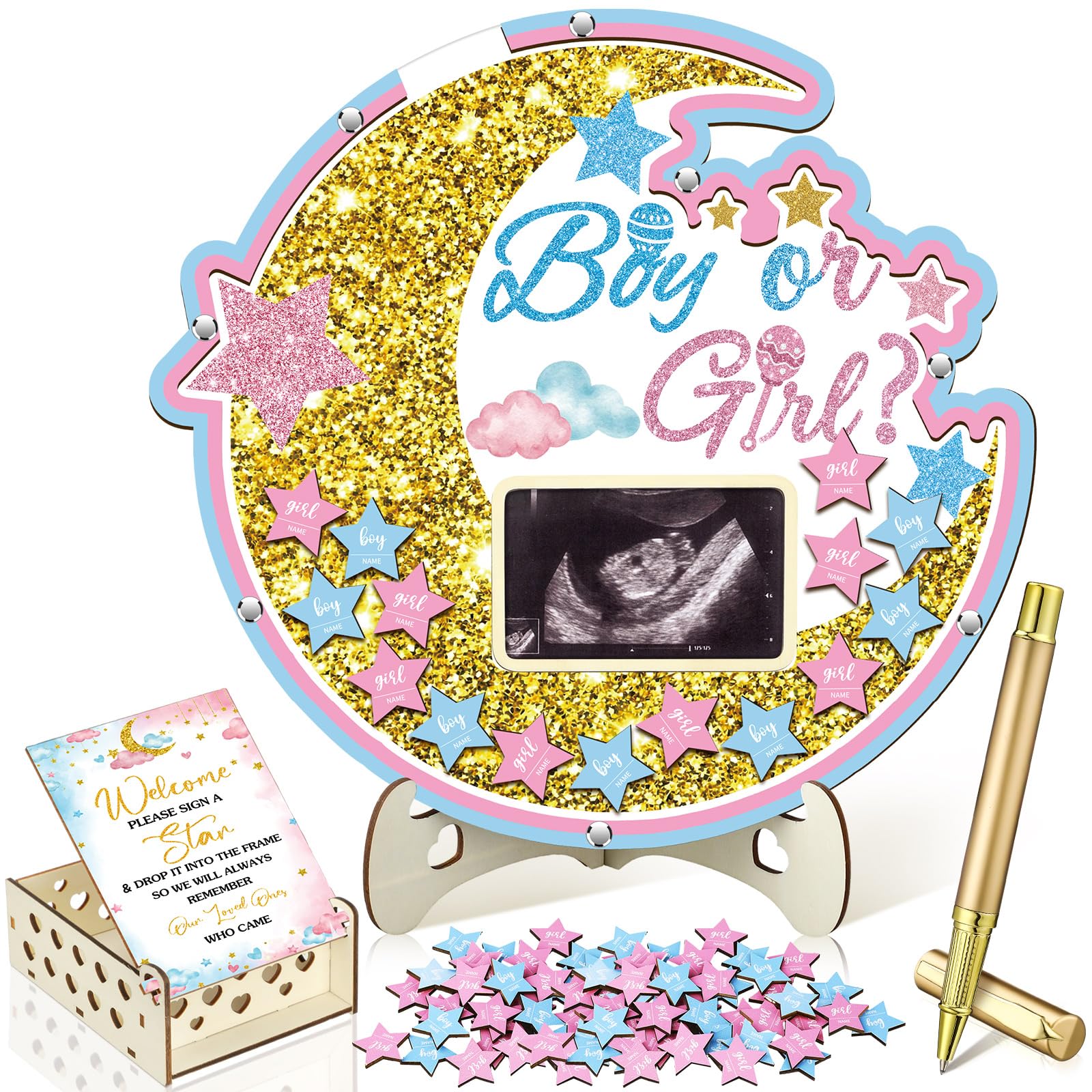 Wenqik 63 Pcs Twinkle Twinkle Little Star Baby Shower Guest Book,Blue Pink