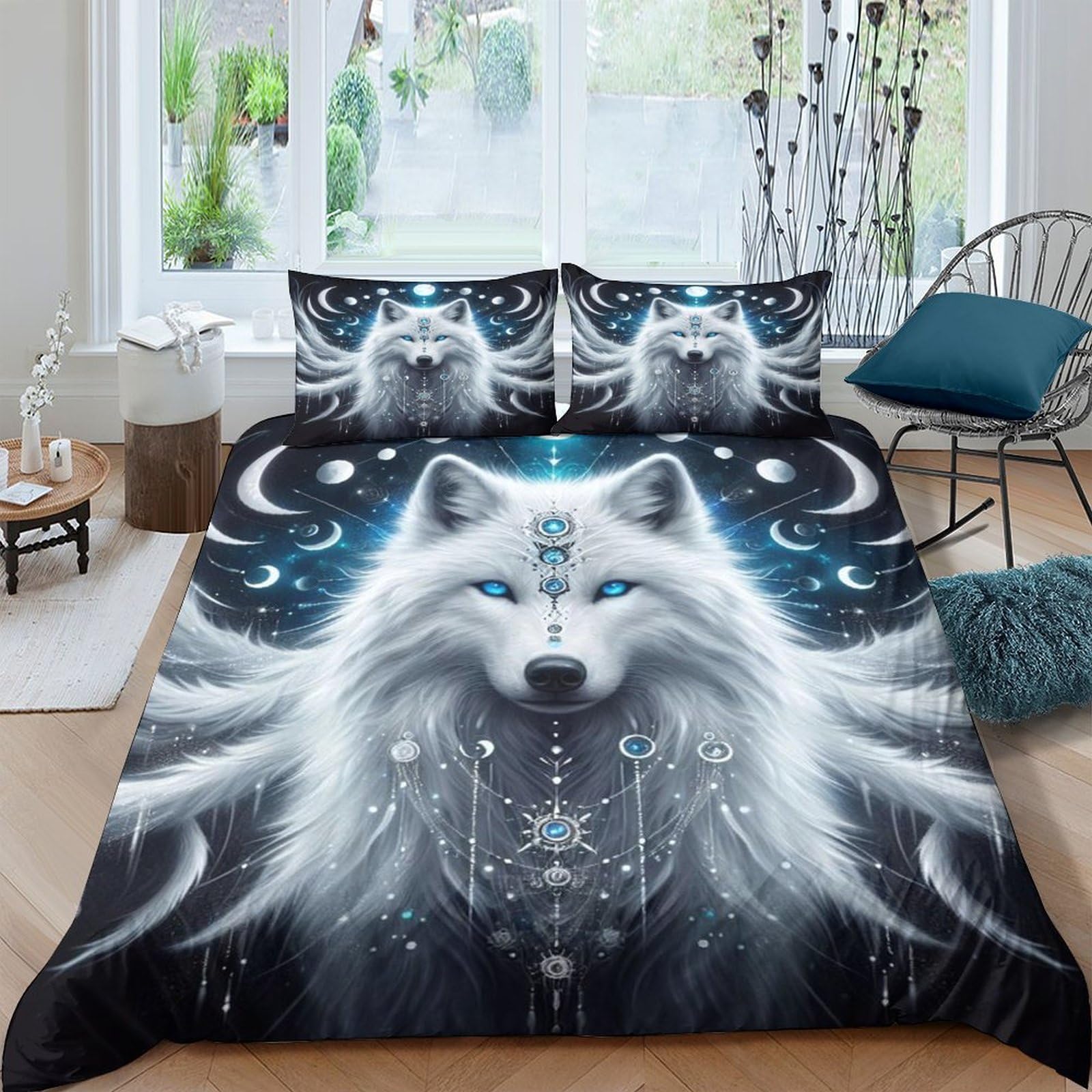 Ctjqhvkz Style-6 3D Printed Mystic Wolf Fitted Sheet Microfiber Soft Black Moonlight Bed Cover For Bedroom Dorm Mattress Protection Decor Single（135X200cm）