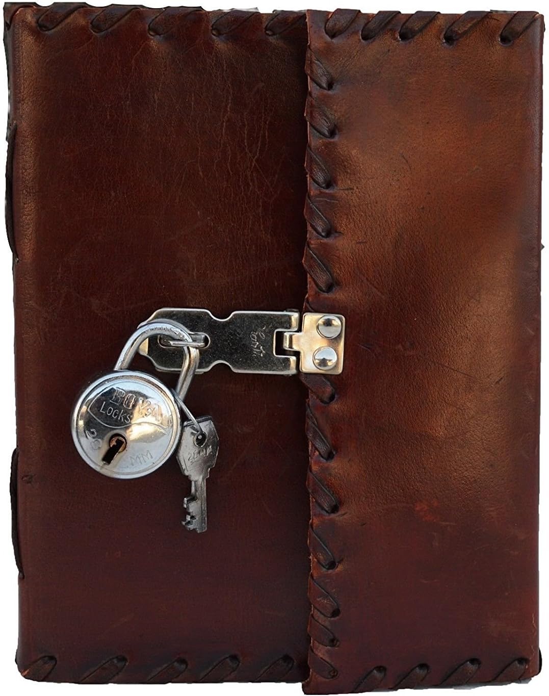 10" Leather Journal with lock Writing Pad Blank Notebook Handmade Notepad For Men & Women Unlined Paper Best Present Art Sketchbook Travel Diary To Write Book Of Shadows Refillable Grimoire