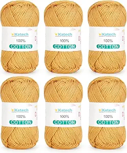  1OO% Cotton Yarn for Crocheting-Baby Cotton Yarn (Mustard Yellow) | 6 Pack of 137 Yards/1.76 oz Sport Weight Yarn for Crochet-Soft & Breathable-Ideal for Dishcloths, Baby Clothes, Potholders