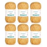 Katech Pure Cotton Yarn for Crocheting & Knitting–Soft Sport Weight CYC #2, 6 Skeins (50g each, 300g total), Ideal Crochet Yarn for Dishcloths, Baby Clothes, Socks, Lightweight Scarves(Mustard Yellow)