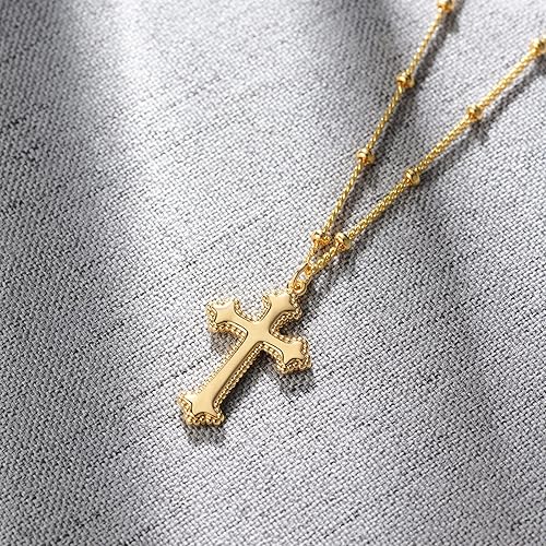 Miniatura 5 de MTMY Collar de cruz de oro de 14 quilates, chapado en oro de 14 quilates, delicado collar con colgante de cruz para mujer, collar delicado de