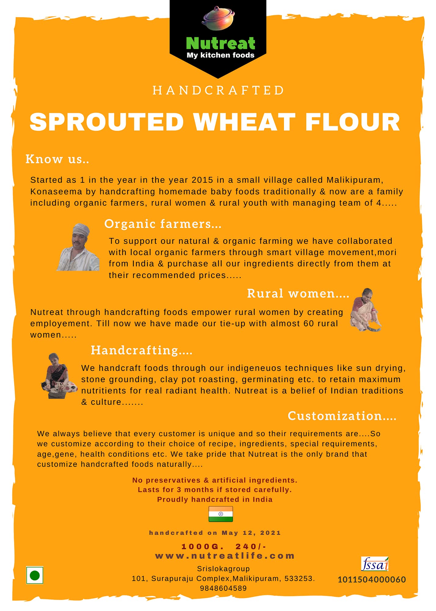 Nutreat - Sprouted whole wheat flour Protein Rich Wheat Flour For Healthy Meals Whole Wheat Atta With Dietary Fibres Enriched Multiuse Wheat Flour (B095KP2WFD) Amazon Price History, Amazon Price Tracker