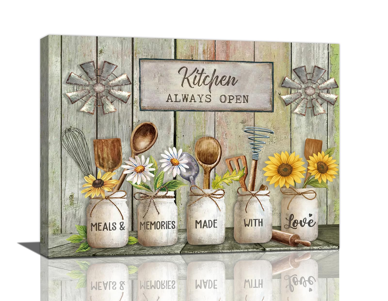Farmhouse Kitchen Wall Art Country Tableware Pictures Wall Decoration Rustic Flowers Painting Vintage Kitchen Framed Artwork Canvas Home Decorations for Dining Room Restaurant Living Room 12 x 16