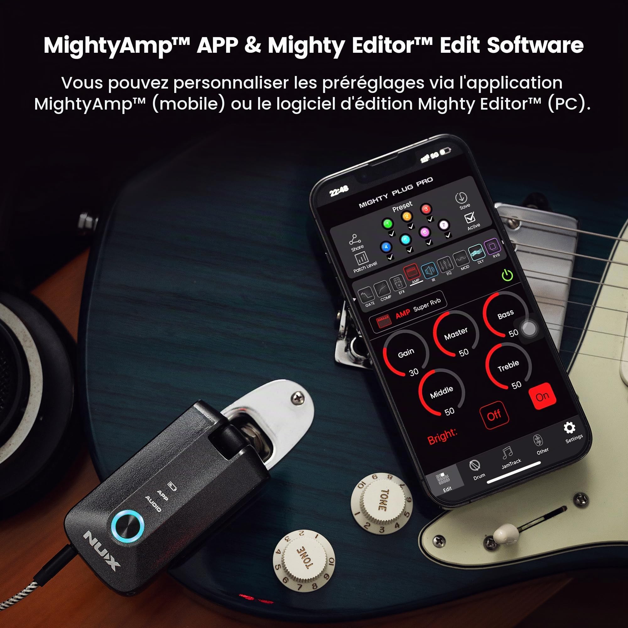 NUX MP-3 Mighty Plug Pro Amplificateur de casque de guitare avec effets et modèles IR/ampli