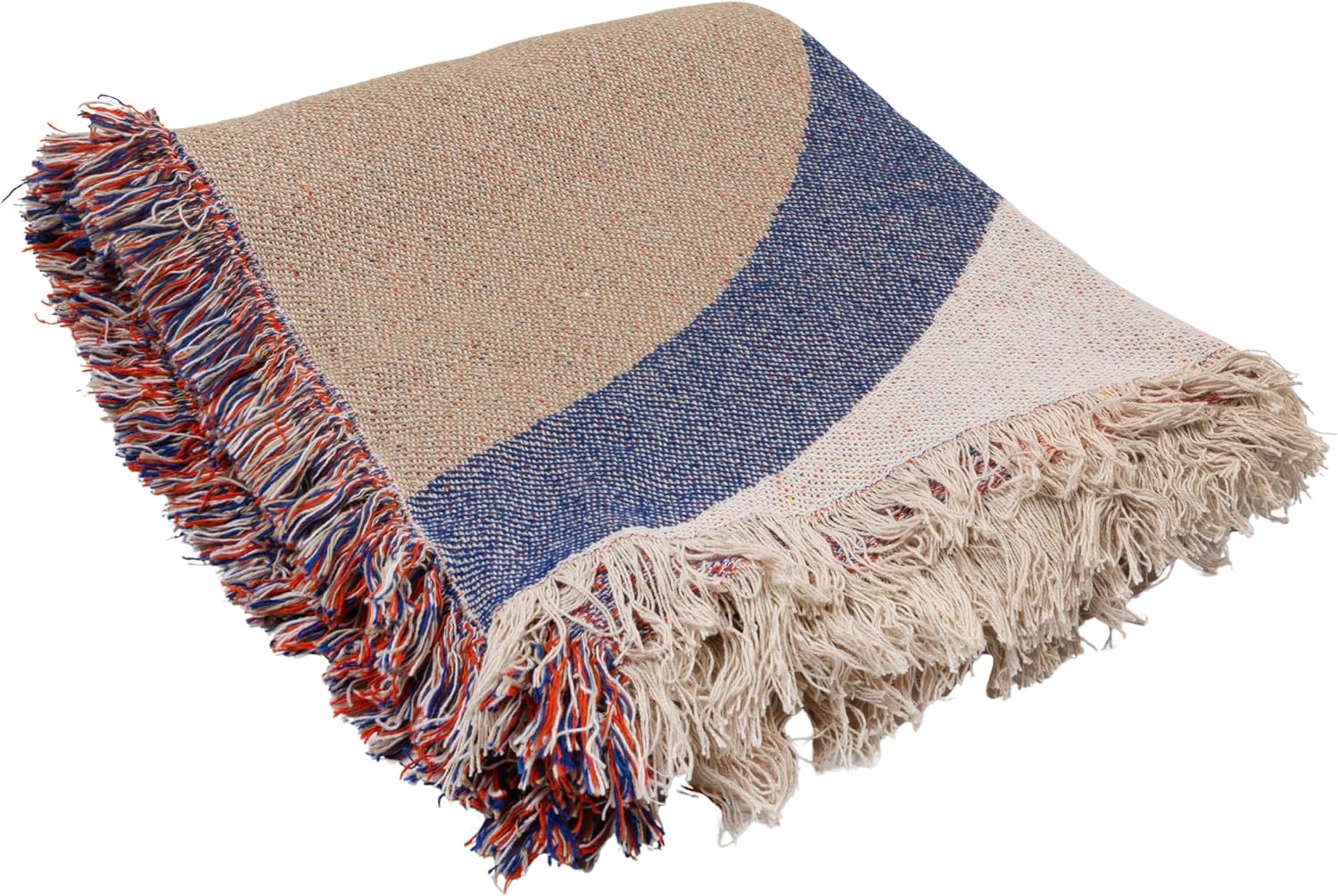 Bloomingville Woven Cotton Blend Throw with Abstract Design and Fringe, Multicolor