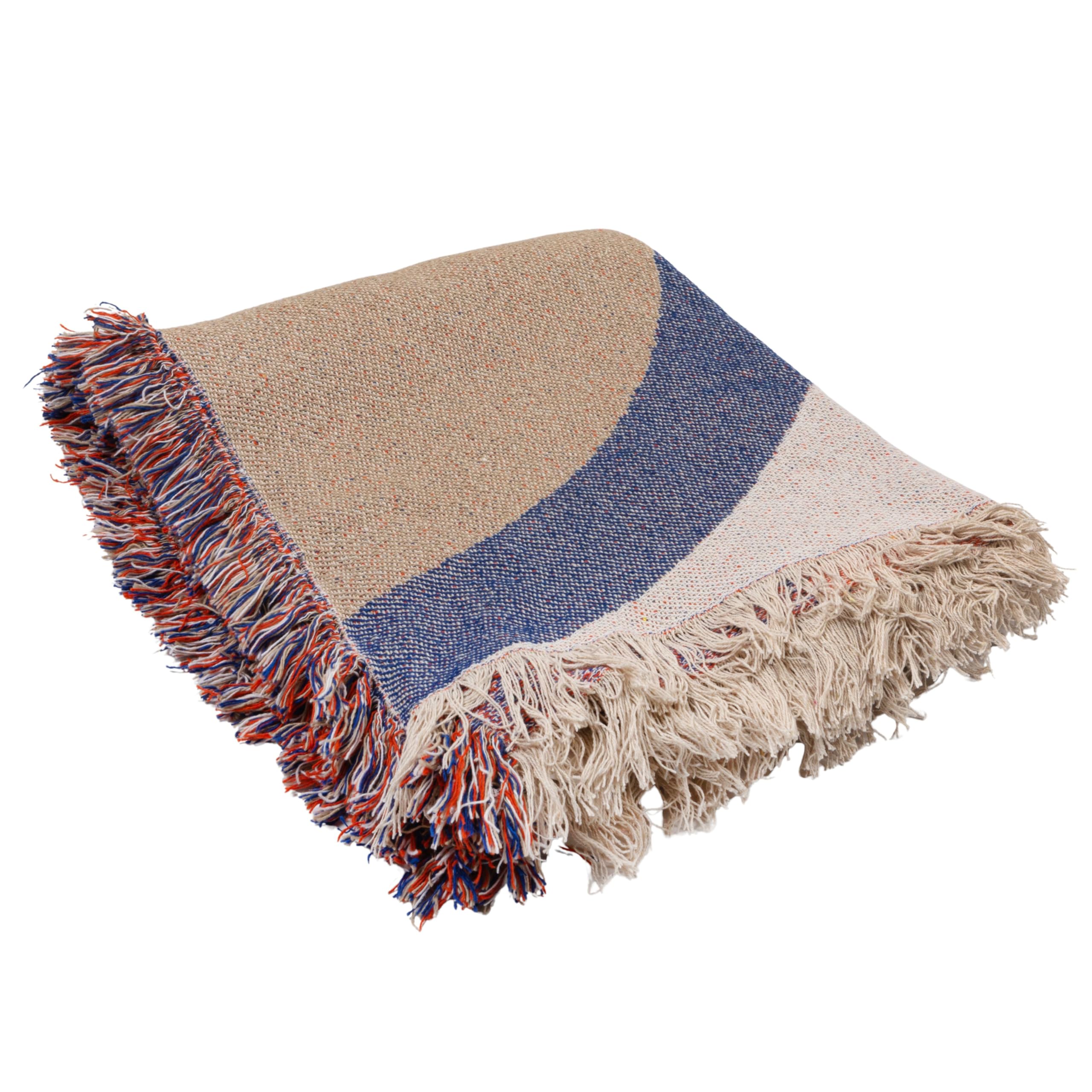 Bloomingville Woven Cotton Blend Throw with Abstract Design and Fringe, Multicolor