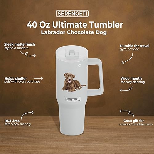 Miniatura 4 de SERENGETI Ultimate - Vaso de 40 onzas con asa y pajilla, vaso aislado al vacío con popote y tapa, taza de viaje de acero inoxidable para amantes de