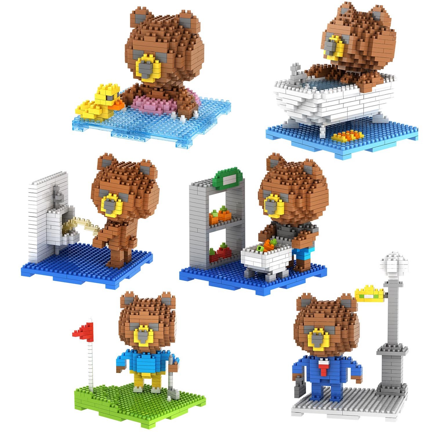6-in-1 Combo Gift Pack of 2170 Pixel Blocks Toy Kids Bricks Craft (6x Teddy Bears)