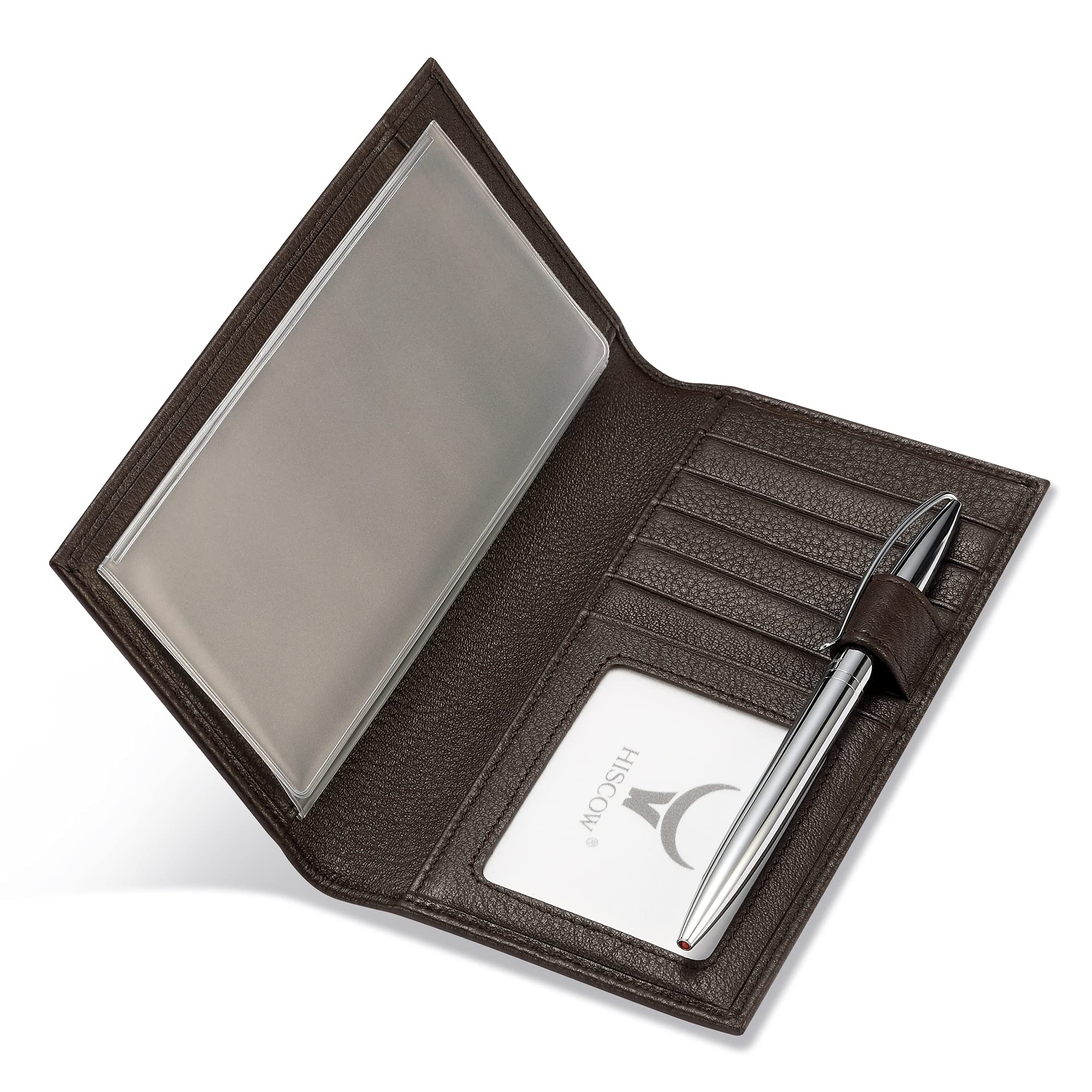 HISCOW Couverture en cuir souple pour carnet de chèques et porte-cartes avec séparateur – Cuir de veau italien (café galet)