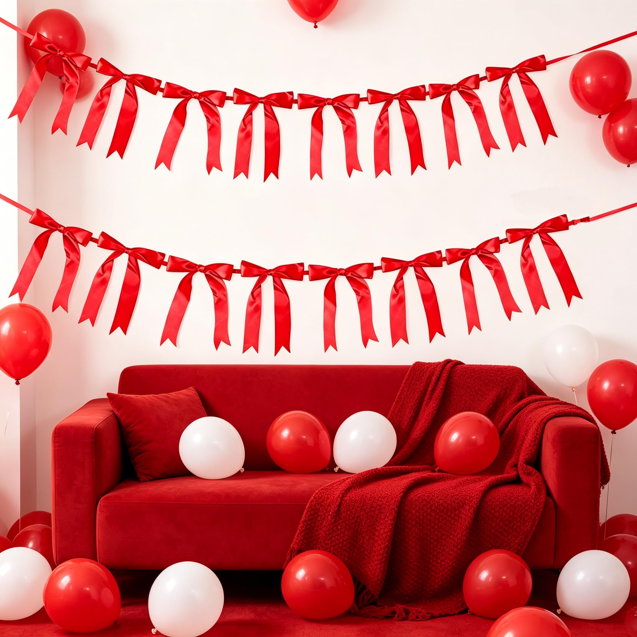 2 PCS Long Red Bow Garland Bows Decor Bow Banner Garland for Birthday Bridal Shower Hen Party Bachelorette Shower