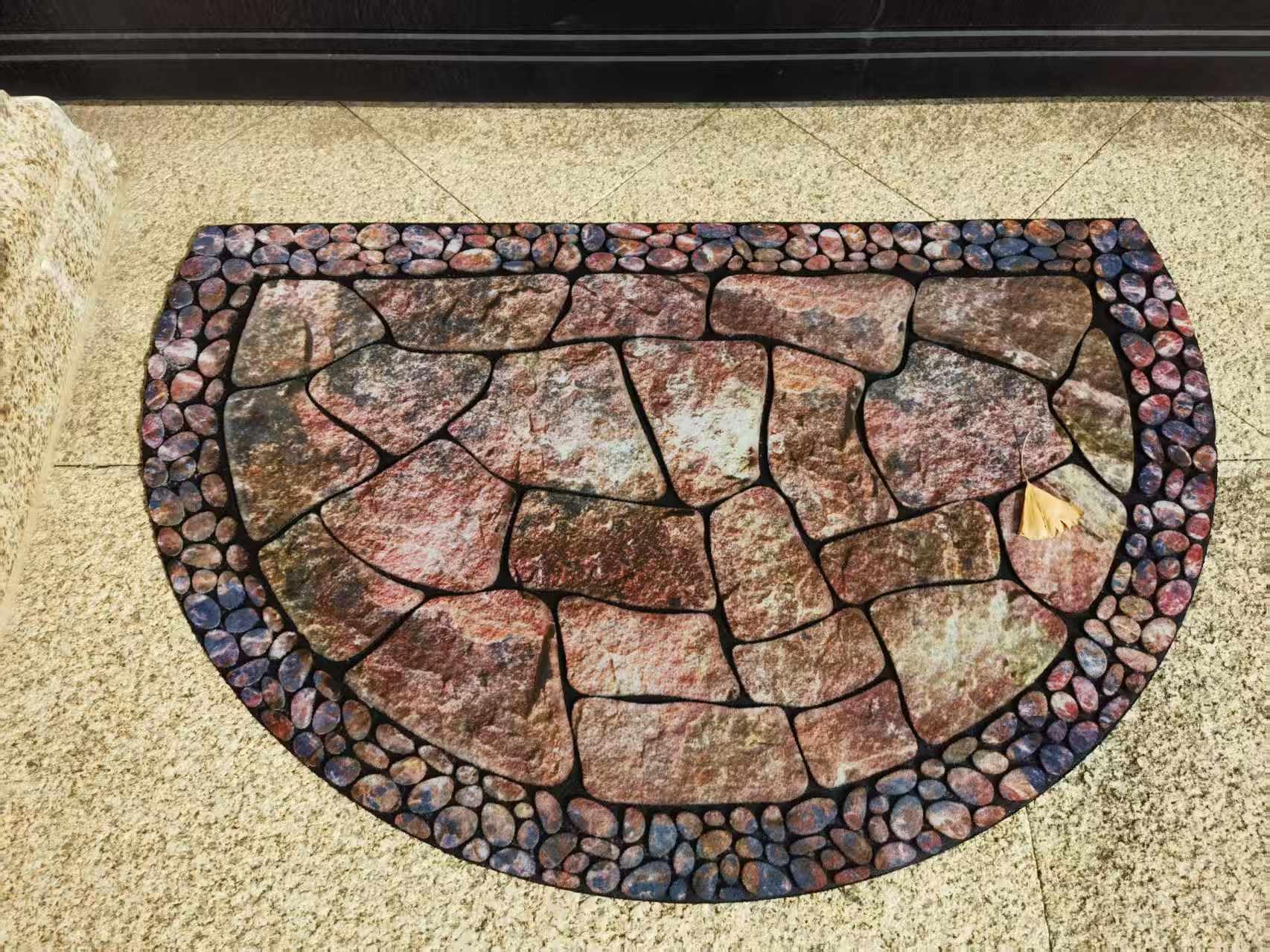 Timerala Half-Round Cobblestone Doormat, Indoor Outdoor Entrance Mat with Non-Slip Rubber Backing, Decorative Pebble Design, Heavy Duty Welcome Mat, Brown, Size 58 * 89 cm