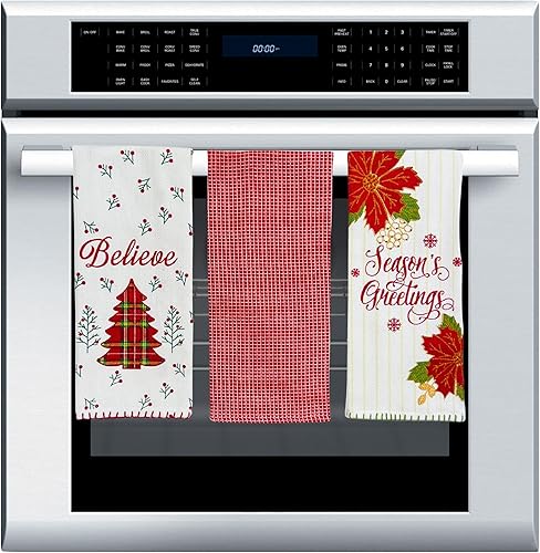 Miniatura 7 de Toallas de cocina navideñas un árbol cardenal, un cardenal y un ángel cardenal 3 piezas 100% algodón tejido plano