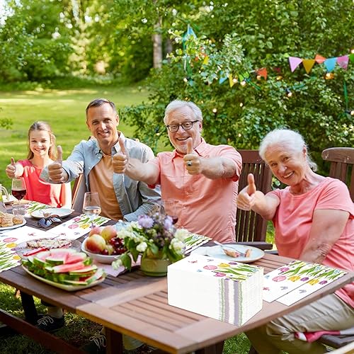 Vista 6 de gisgfim 100 piezas de servilletas de papel con flores de tulipán florales de primavera servilletas de invitados toallas de mano desechables