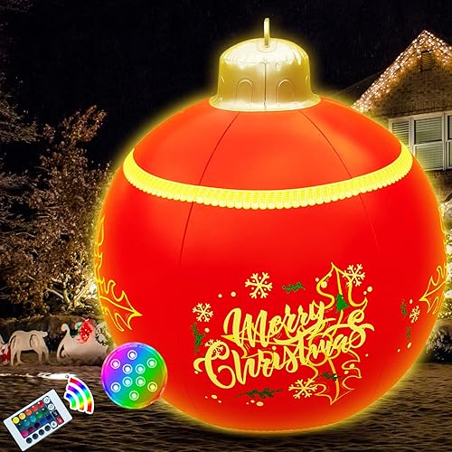 Adornos de bola inflables gigantes de PVC de 22 pulgadas con luz LED control remoto para exteriores grandes bolas de soplado de Navidad para Navidad