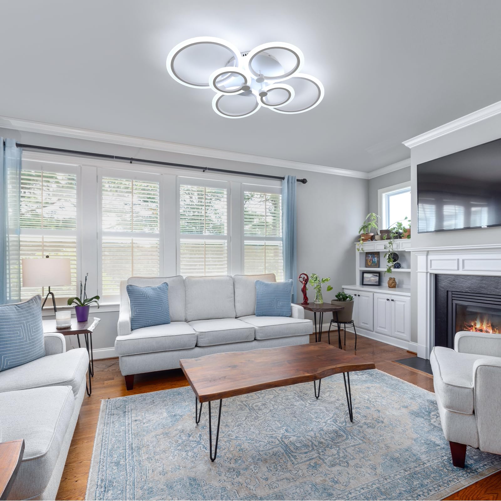 Goeco Modern LED Ceiling Light, 6 Ring Modern Ceiling Light Fixture, 6500K White Acrylic LED Flush Mount Ceiling Light Circle Ceiling Light for Living Room, Bedroom, Kitchen