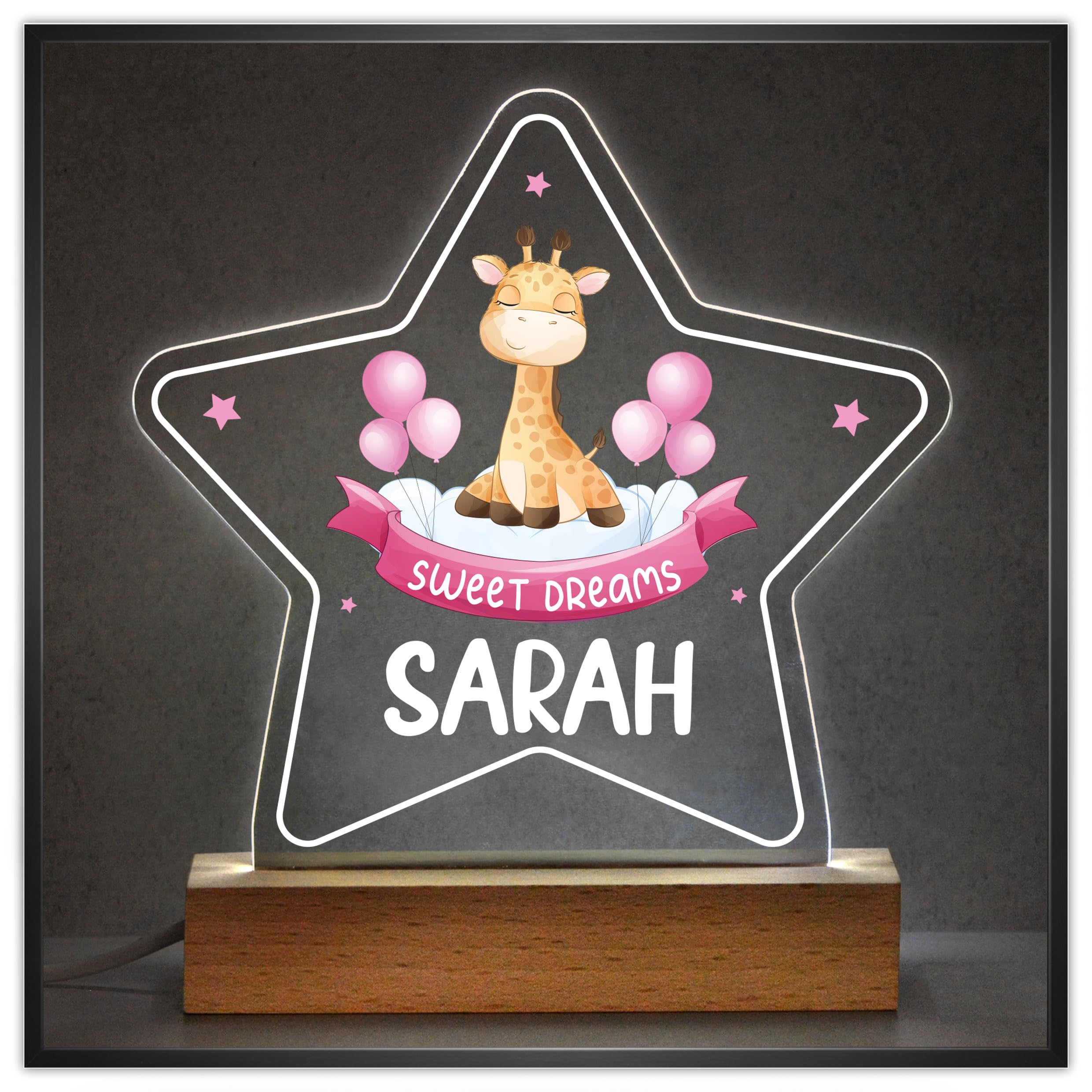 Beecreative Personalised Baby Girl Gifts - Custom LED Night Light Giraffe Lamp for Baby Girls Nursery - Personalised Baby Sleep Light for Daughter, Niece, Granddaughter, New Baby