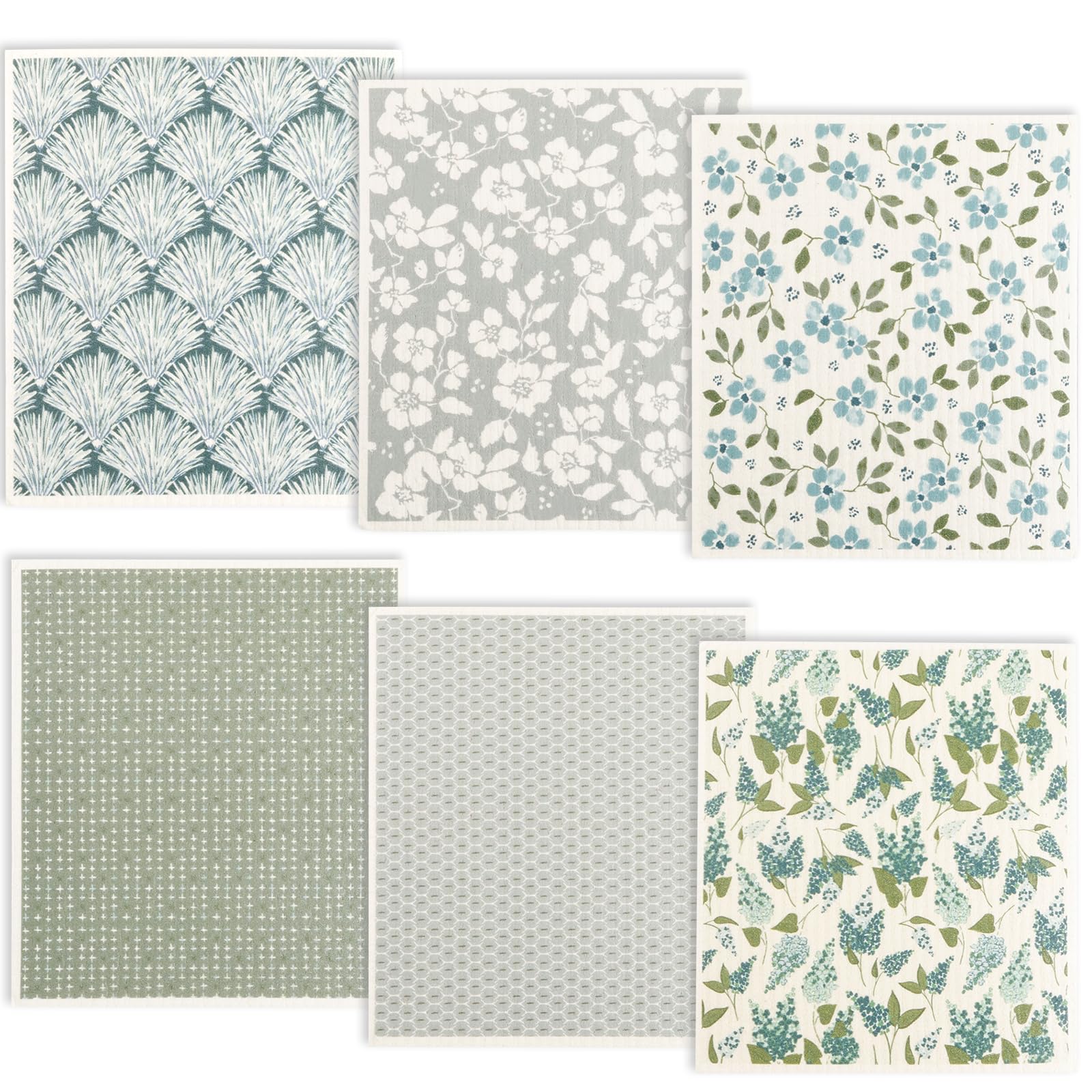 6/8/12Pcs Washable Swedish Dishcloth Reusable Cellulose Sponge Cloths Biodegradable Ecokind Cleaning Cloths for Kitchen Bathroom Dishes 6.7 * 7.7 Inch (6pcs Floral Geometry)
