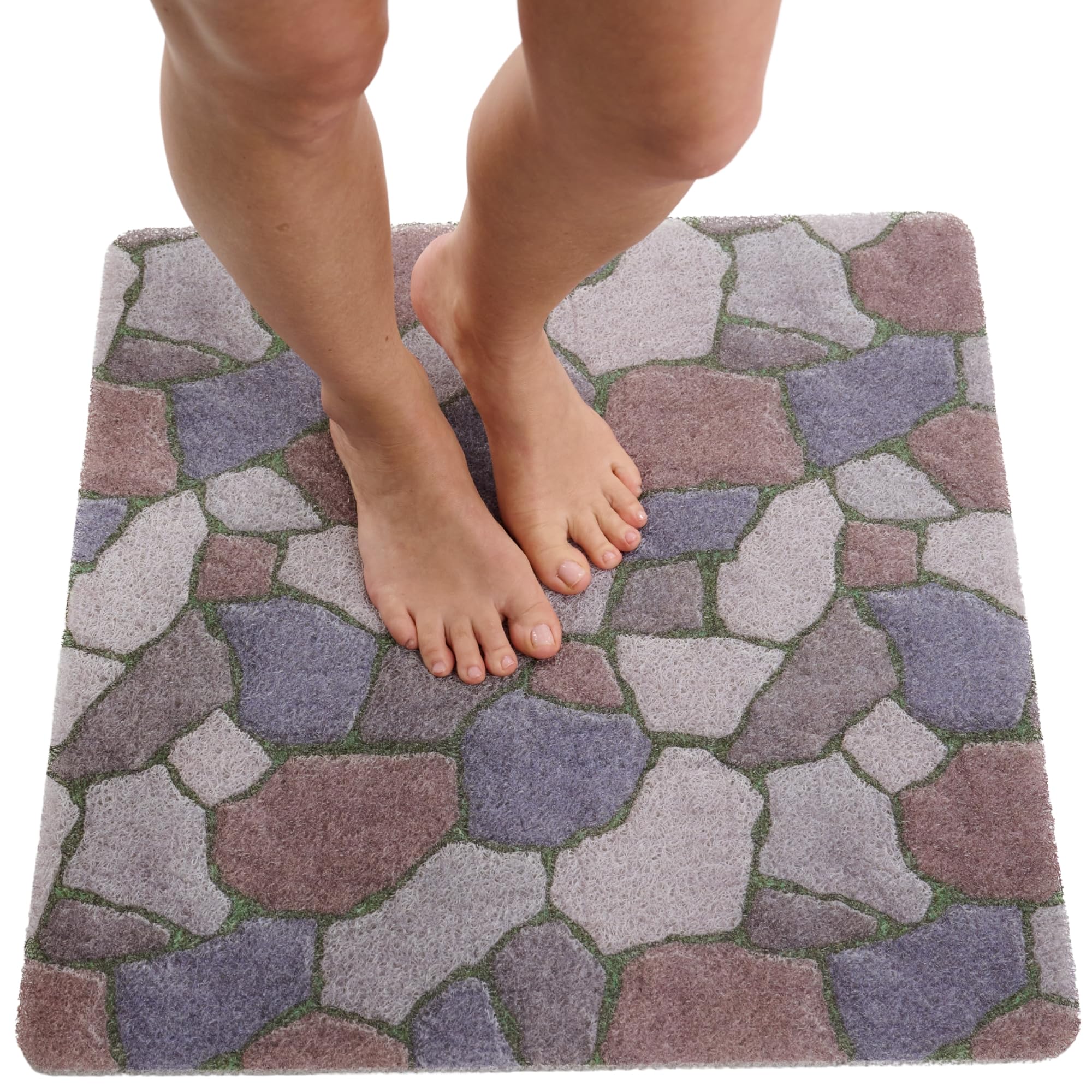 Anti Slip Shower Mat Square - Non Slip Shower Mats for Inside Shower - 24x24 Shower Floor Mat Non Slip - Square Bath Mat for Shower - Secure Loofah Shower Mat No Suction Cups (24x24 Stone Path)