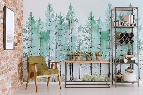 Miniatura 2 de Murwall Modern Mint Green Tree Painting Forest Wallpaper Jungle Wall Decor Tropical Cafe Decor Natural Home Decor Living Room Entryway