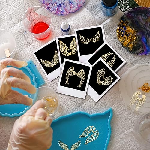 Miniatura 6 de OLYCRAFT 9 calcomanías autoadhesivas de latón dorado de 1.6 x 1.6 pulgadas para álbumes de recortes, manualidades, resina, teléfono y botella de agua