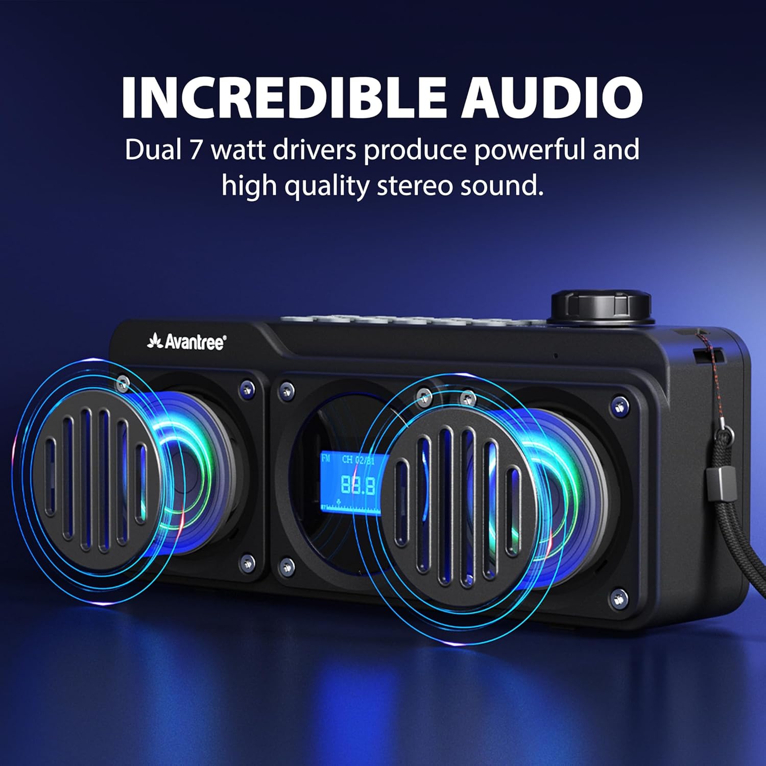 Avantree Boombyte - Portable Digital FM Radio with Bluetooth Speaker, Superb Sound, Metal Finish, MP3 Player, Support Micro SD Card & USB Audio Input, Long Play Time, Rechargeable, Easy to Use - Black - Image 2