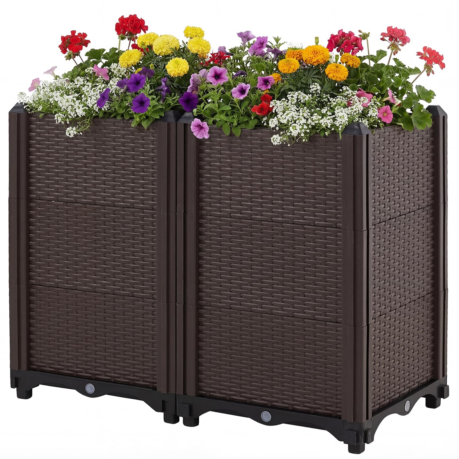 Warmiehomy 75L Planter Boxes Outdoor, 60x30x49cm Elevated Planter Boxes Polypropylene, Planter Raised Beds Boxes for Growing Flowers, Herbs and Vegetables, Brown