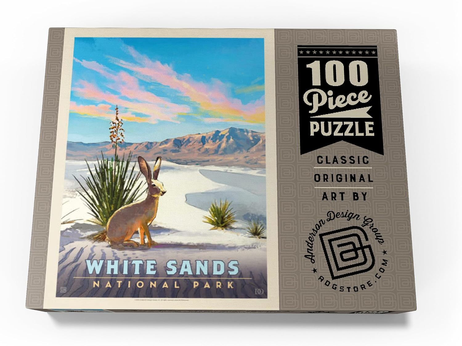 MyPuzzle White Sands National Park: Jack Rabbit, Vintage Poster - Premium 100 Piece Jigsaw Puzzle for Adults