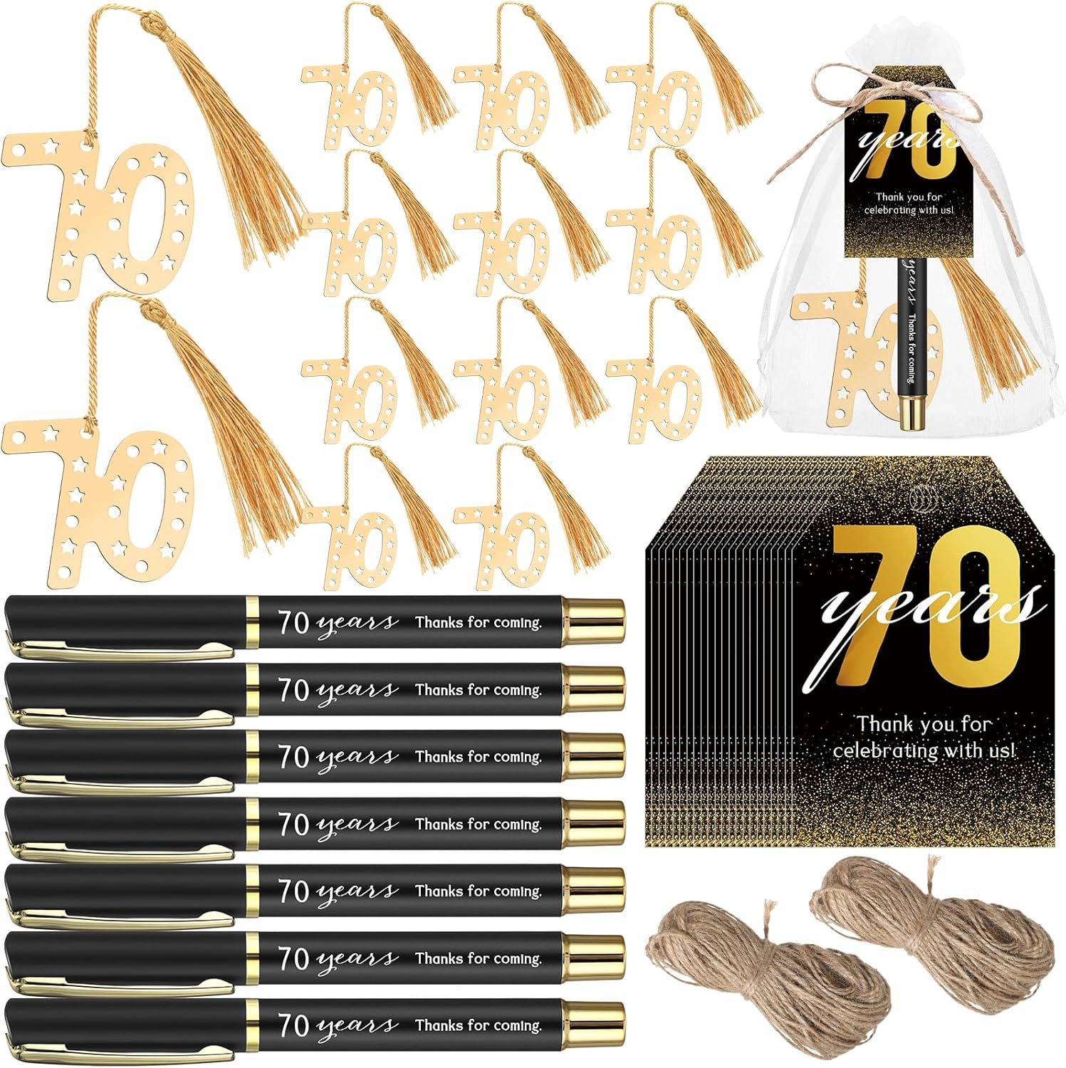 Spakon 50 Set 60h Birthday Party Favor for Guest Anniversary Party Favor Golden Birthday Bookmark Thanks for Coming Pen with Tag Appreciation Gifts for Women Men Wedding New Year