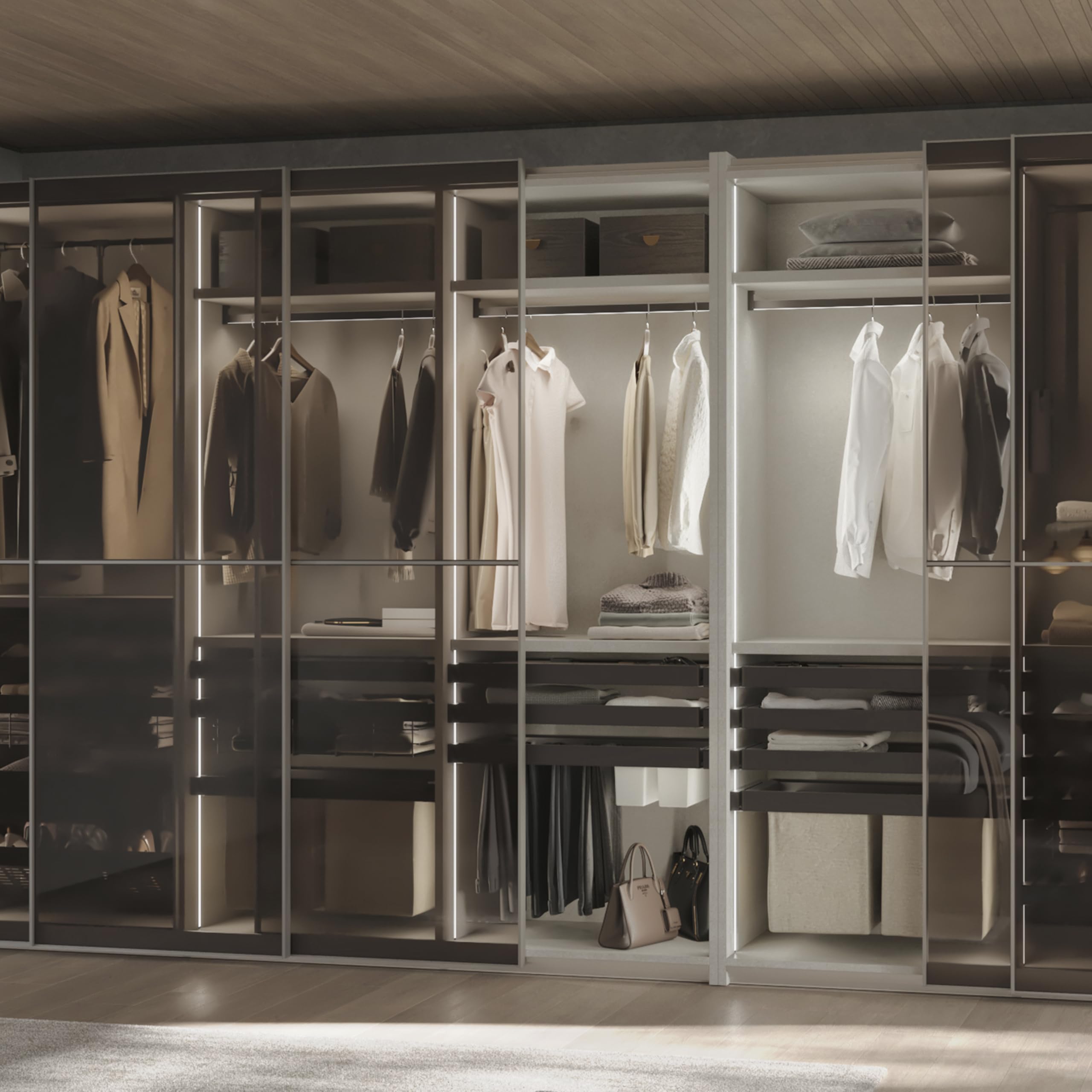 Emuca - Kit de barra para armario Luxe, 1,15 m, Titanio, Aluminio y Plástico, 1 kit