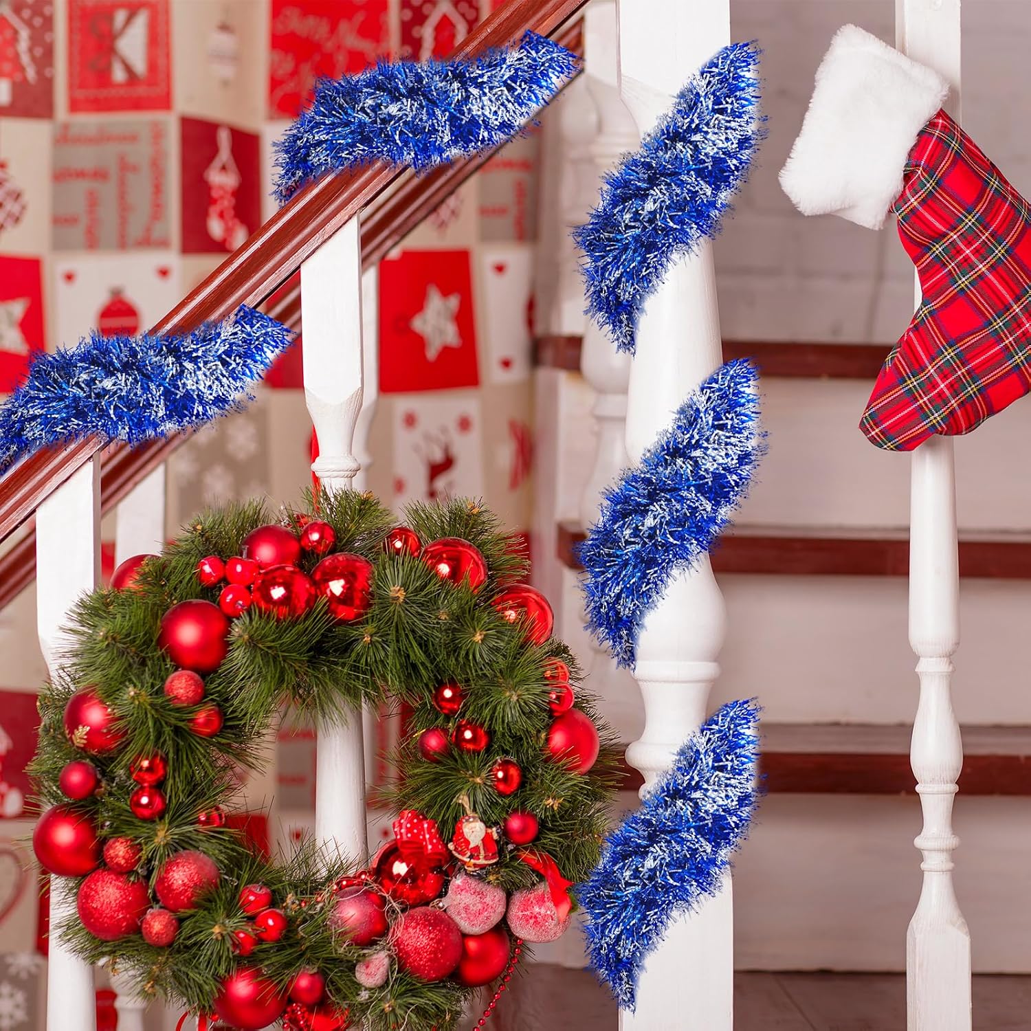 Ceenna 150 Feet Christmas Tinsel Garland Metallic Twist, Blue Silver