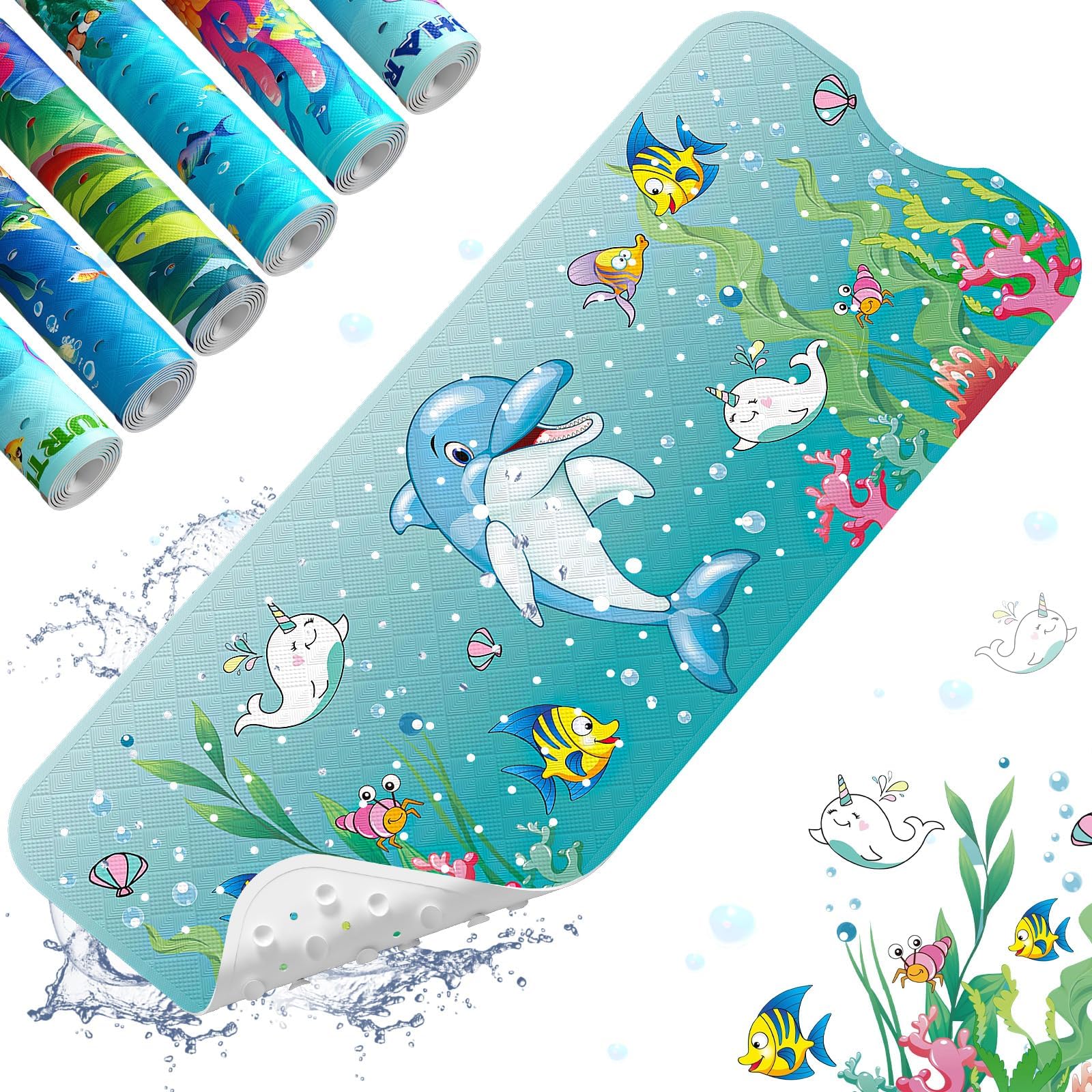 XIYUNTE Baby Bath Mat for Tub Non Slip Kids Bath Mat - 40''x16'' Extra Long Cartoon Bathtub Mat Non Slip Kids Shower Mat Eco-Friendly Toddler Bath Mats with Suction Cups, Machine Washable