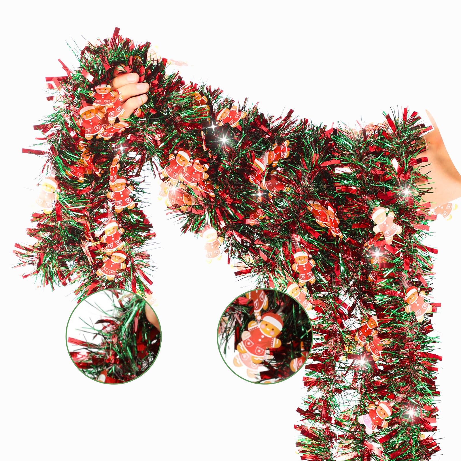 33 FT Christmas Tinsel Garland Decorations,Gingerbread Man Garland
