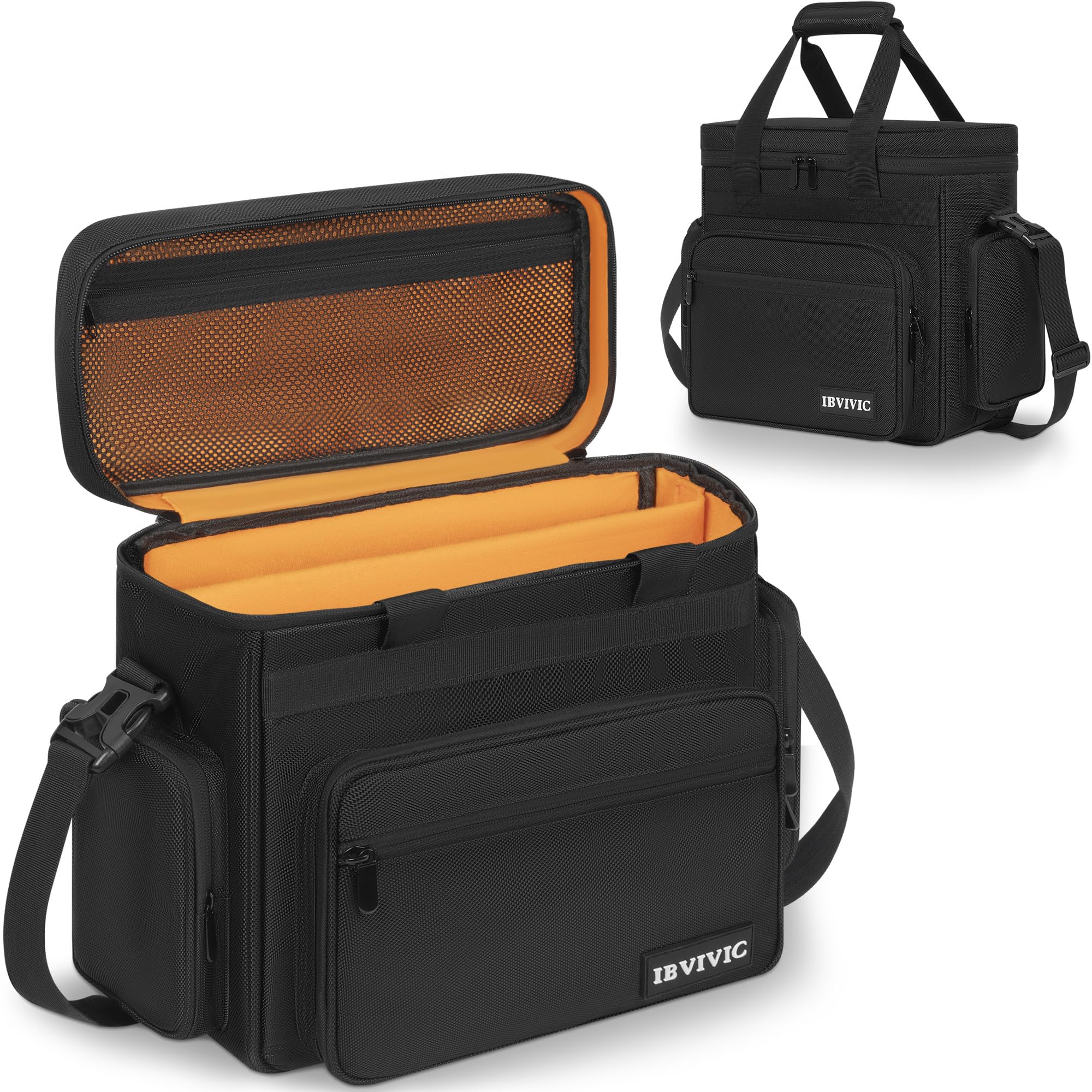 OUUTMEE Sac de Transport pour Disques Vinyles avec 1 Séparateur Amovibles, Sac pour Disques Vinyles Imperméable de 7/10/12 Pouces Pouvant Compatible avec 30 LP pour Voyage et Collection (Petit)