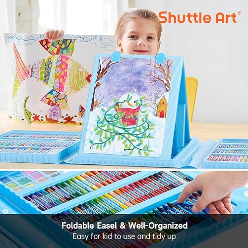 Miniatura 6 de Shuttle Art Juego de arte para niños de 335 piezas, suministros de arte multimedia, kit de arte de regalo con caballete triple, 2 blocs de dibujo, 2