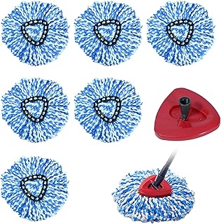 UOIENRT 6 Pack RinseClean Spin Mop Replacement Head with 1 Rotating Mop Base Microfiber Spin Mops for Floor Cleaning Compatible with EasyWring RinseClean Dual System