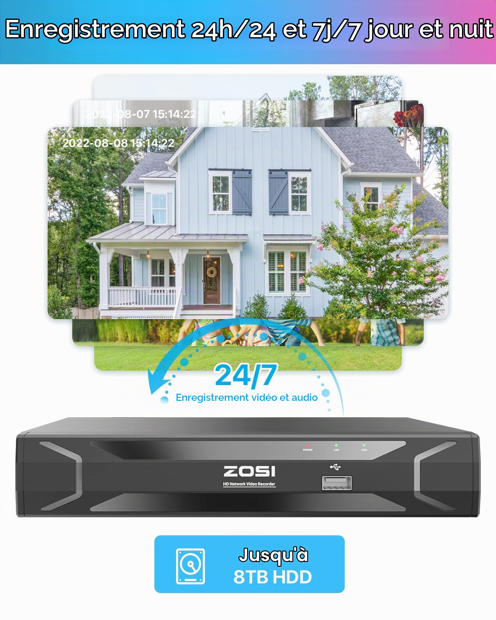 ZOSI 4MP Kit Caméra de Surveillance PoE Extérieure NVR H.265+ 8CH 5MP 1TB