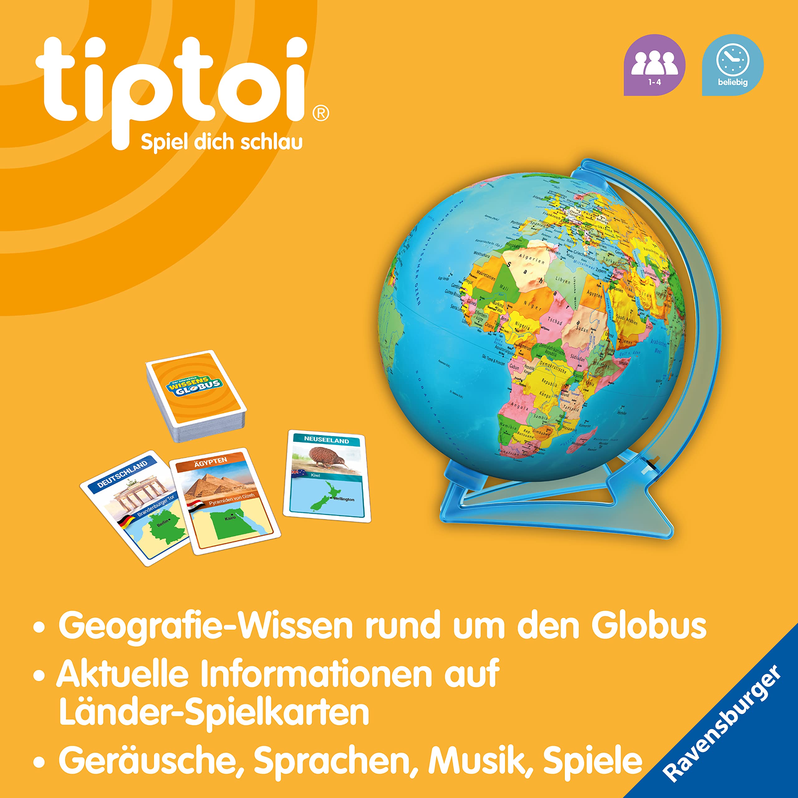 Ravensburger tiptoi Spiel 00107 - Der interaktive Wissens-Globus - Lern-Globus für Kinder ab 7 Jahren