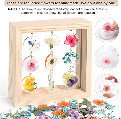 Miniatura 3 de SMUK Lámpara de mesa LED de flores secas, hecha a mano, estética, de 3 vías, regulable, decorativa, con marco de madera, para dormitorio, sala de