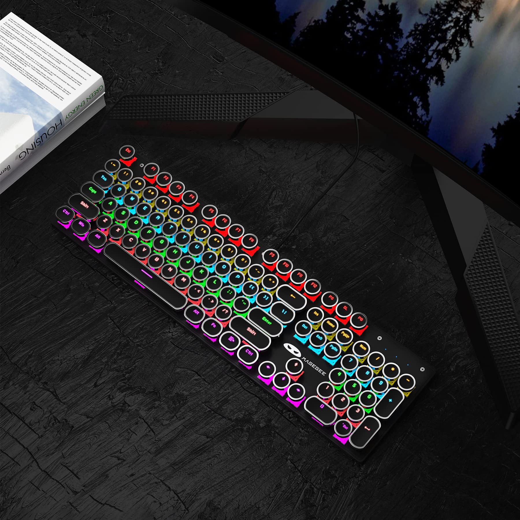MageGee Typewriter Mechanical Gaming Keyboard, Retro Punk Round Keycap